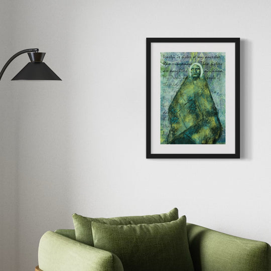 Close-up of Ivartji AR Fine Art Print, highlighting intricate Aboriginal linework, storytelling elements, and rich textures.