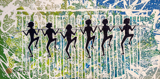 Salt Water Dance Painting – Aboriginal artwork featuring intricate patterns, fluid movement, and cultural storytelling inspired by saltwater Country.