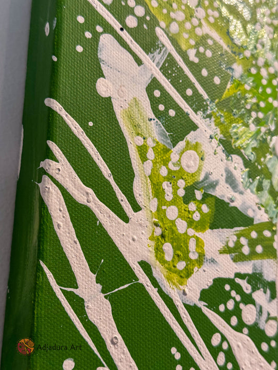 Close-up of Salt Water Dance Painting, showcasing intricate linework, organic shapes, and textured details representing saltwater Country.