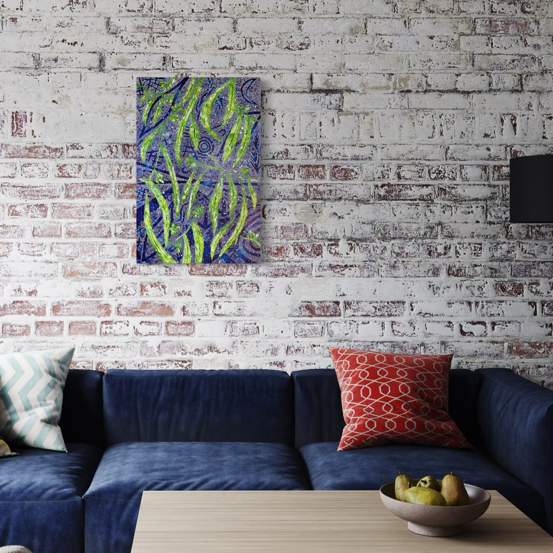 Karrawirra Parri AR Painting displayed in a contemporary space, blending Aboriginal artistry with digital innovation.